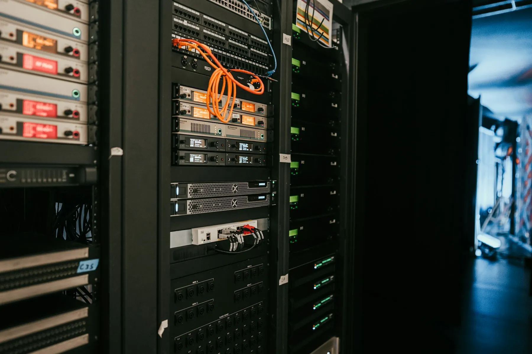 Server rack with network cables in a data centre
